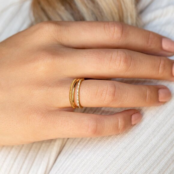 Women Dainty 14K Gold Plated Thumb CZ 3PCS Thin Stackable Ring Set - Picture 2 of 7